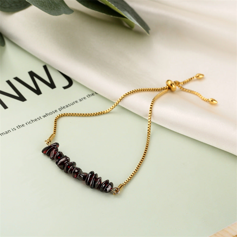 Eastern Mystiques Natural Crystal Bracelet Crushed Stone Beaded Handmade Adjustable Stainless Steel Chain Bracelet