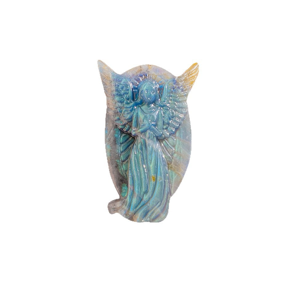 Eastern Mystiques Wholesale Natural Labradorite Carvings European and American Hot-Selling Angel Butterfly Pendant Ornaments Gray Moonstone