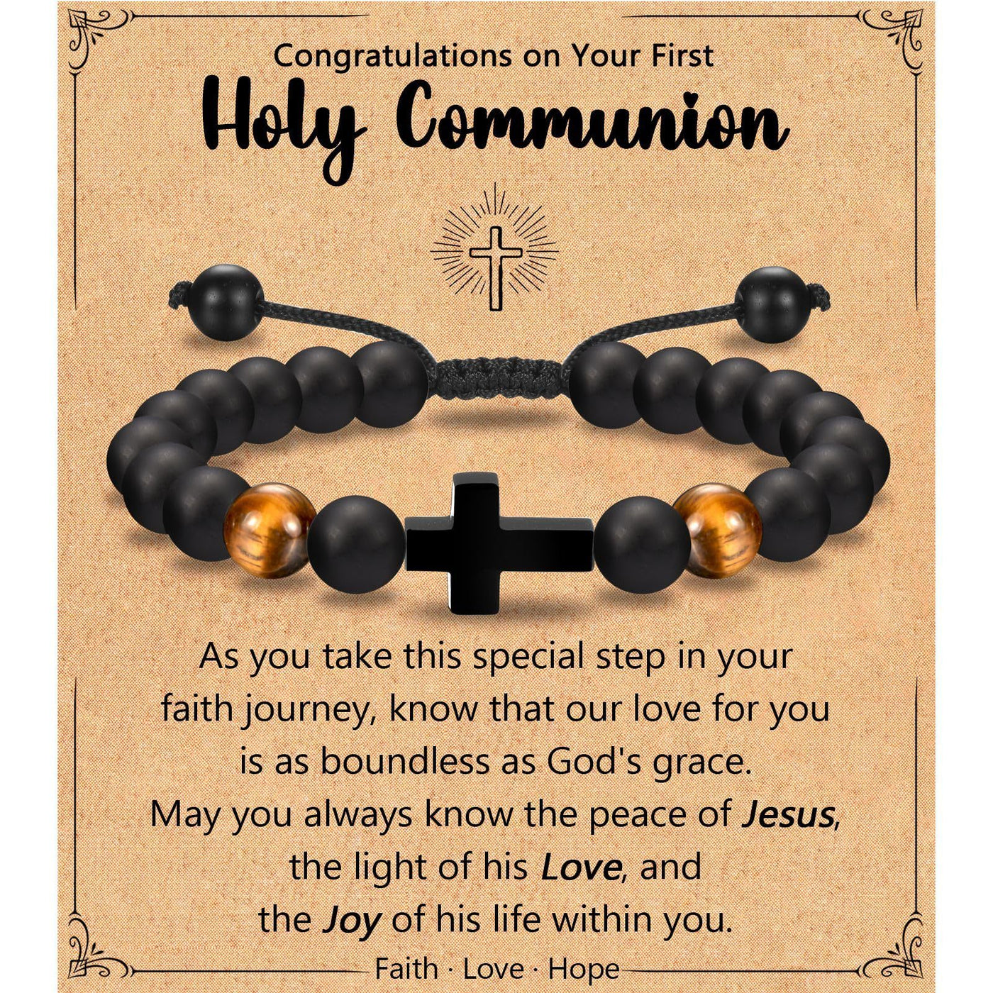 Eastern Mystiques Black Matte Beaded Bracelet Faith Cross Gift Adjustable Black Matte Tiger Eye Stone Cross Bracelet