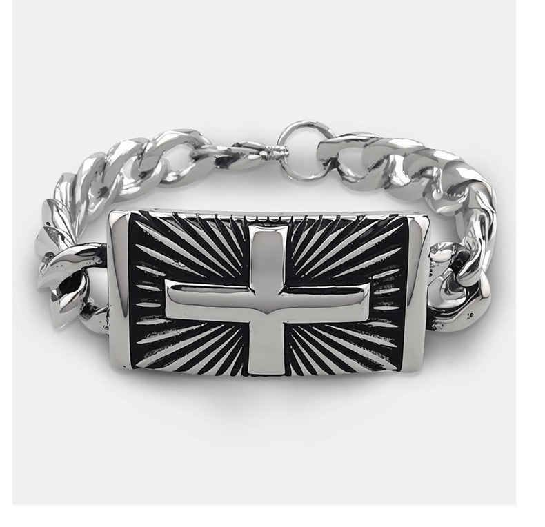 Eastern Mystiques 2025 Stainless Steel Hip-Hop Blackened Retro Men's Cross Bracelet Personality Trend Geometric Cool Style Hot Item
