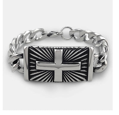 Eastern Mystiques 2025 Stainless Steel Hip-Hop Blackened Retro Men's Cross Bracelet Personality Trend Geometric Cool Style Hot Item