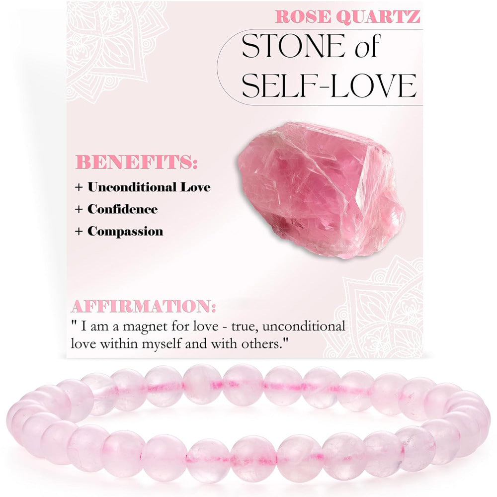 Eastern Mystiques 6mm Natural Stone Obsidian Amazonite Beaded Bracelet Elastic Cord Bracelet with Card