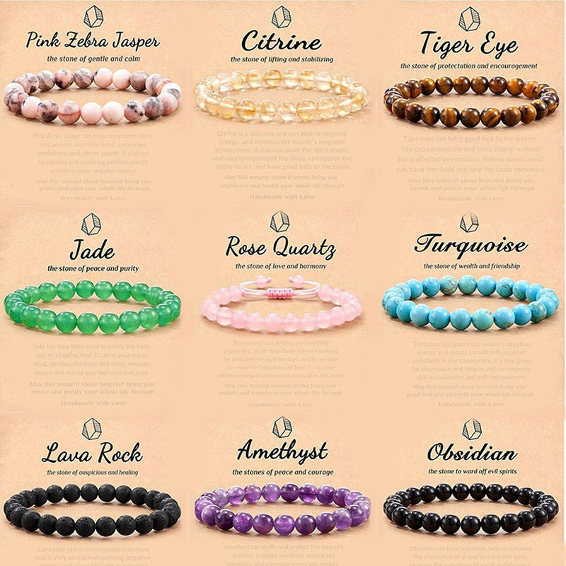 Eastern Mystiques Hot Selling Natural Stone with Card Paper Beaded Elastic Cord Bracelet Crystal Agate Tiger Eye Stone Wholesale Bracelet Jewelry