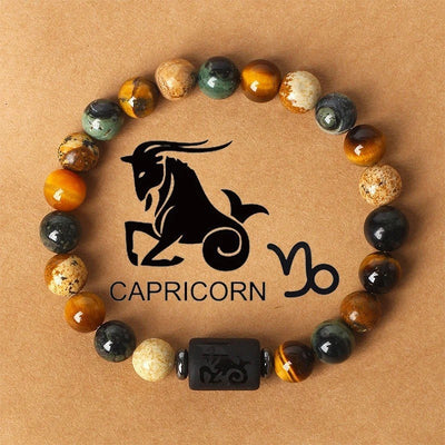 Eastern Mystiques 18cm Natural Stone Bracelet Bead Bracelet Twelve Constellations Tiger Eye Stone Picture Stone Bracelet Jewelry Bangle