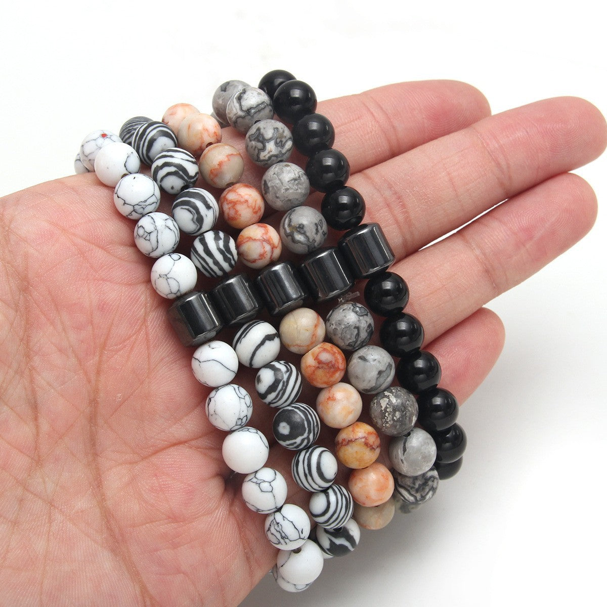 Eastern Mystiques Black Gallstone Volcanic Stone Tiger Eye Stone 8mm Natural Stone Beaded Bracelet Elastic Cord Bracelet