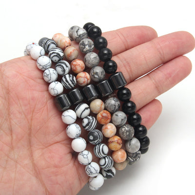Eastern Mystiques Black Gallstone Volcanic Stone Tiger Eye Stone 8mm Natural Stone Beaded Bracelet Elastic Cord Bracelet
