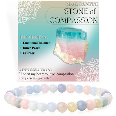 Eastern Mystiques 6mm Natural Stone Obsidian Amazonite Beaded Bracelet Elastic Cord Bracelet with Card