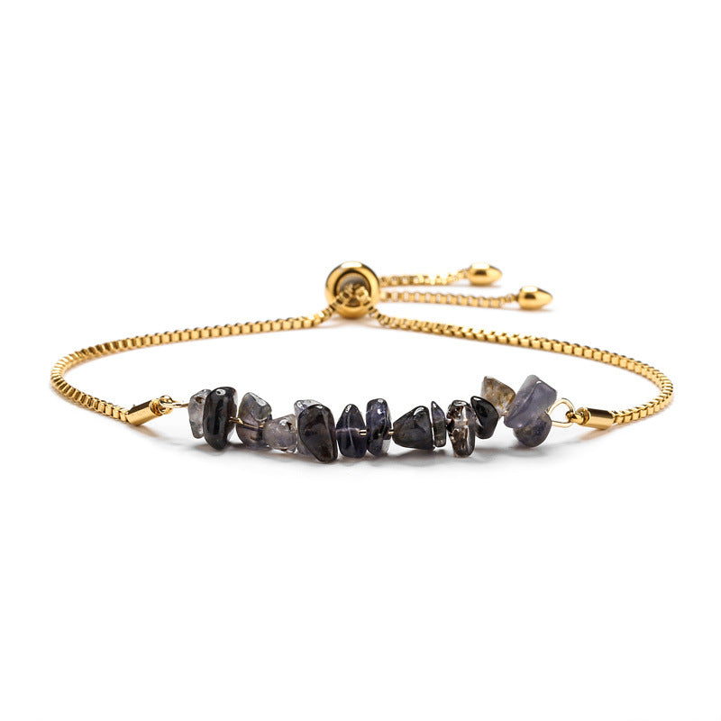 Eastern Mystiques Natural Crystal Bracelet Crushed Stone Beaded Handmade Adjustable Stainless Steel Chain Bracelet
