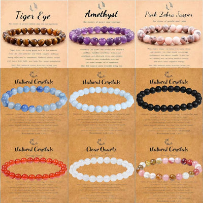 Eastern Mystiques Hot Selling Natural Stone with Card Paper Beaded Elastic Cord Bracelet Crystal Agate Tiger Eye Stone Wholesale Bracelet Jewelry
