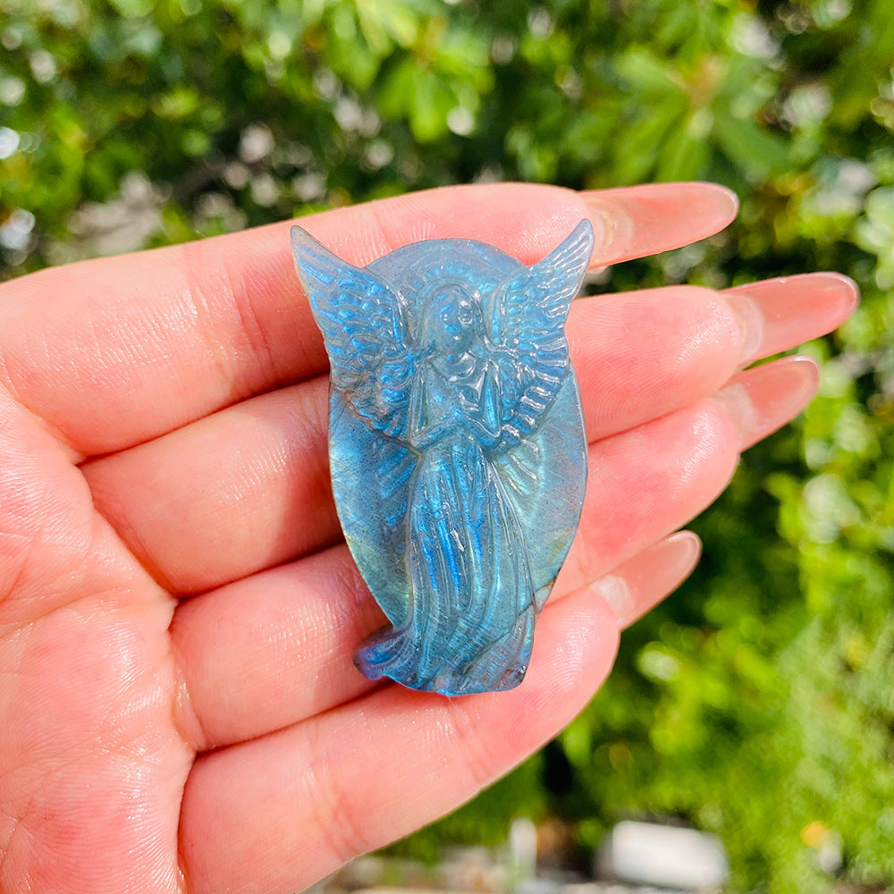 Eastern Mystiques Wholesale Natural Labradorite Carvings European and American Hot-Selling Angel Butterfly Pendant Ornaments Gray Moonstone