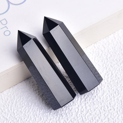 Eastern Mystiques Natural Obsidian Crystal Column Obsidian Single Point Column Hexagonal Prism Ornament Crystal Raw Stone Ornament Home Decoration