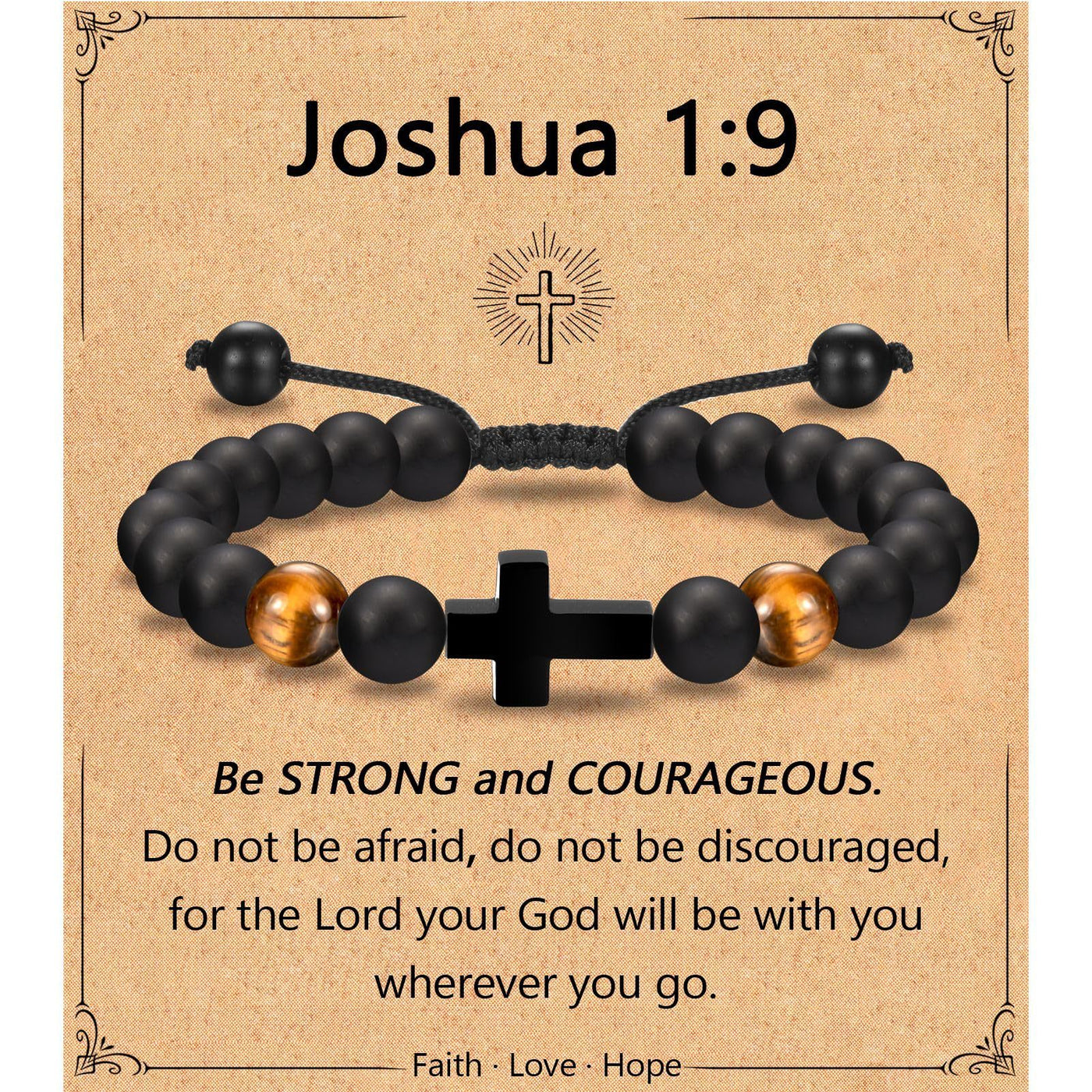 Eastern Mystiques Black Matte Beaded Bracelet Faith Cross Gift Adjustable Black Matte Tiger Eye Stone Cross Bracelet