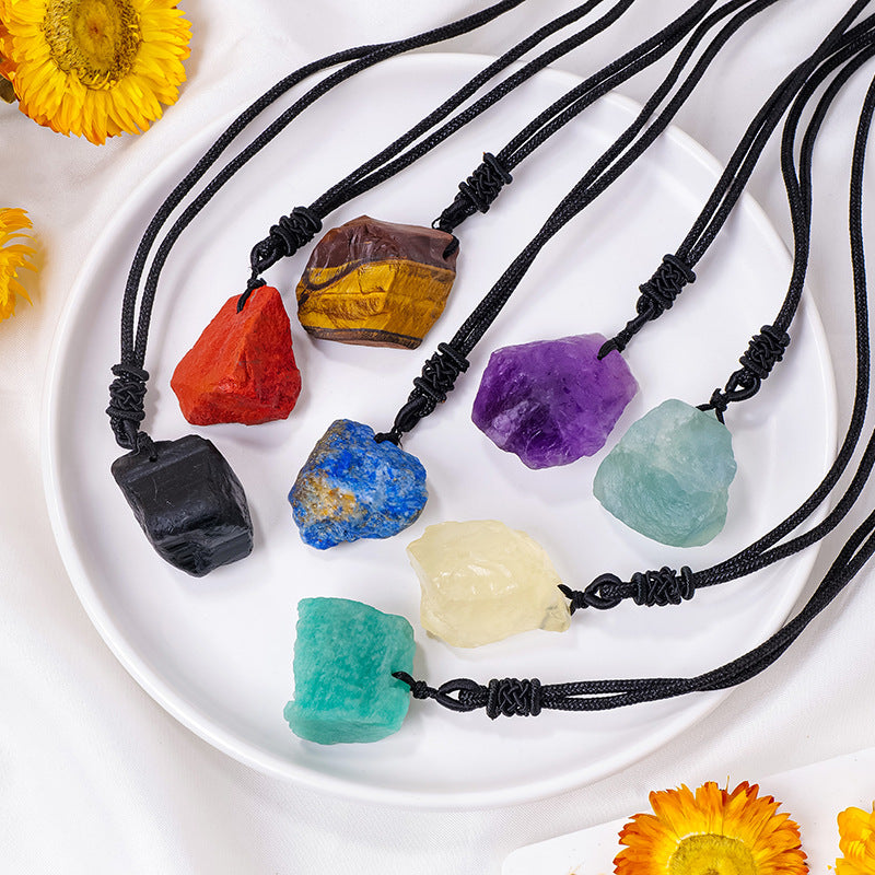 Eastern Mystiques Natural Crystal Rough Pendant Pink Crystal Amethyst Citrine Rough Necklace Jewelry Pendant Wholesale