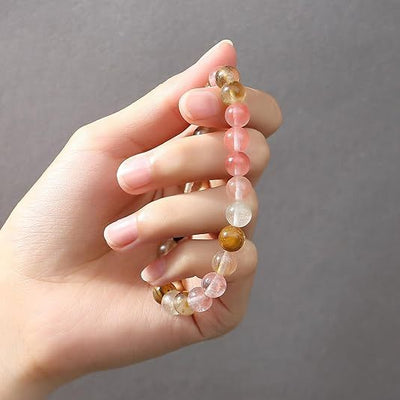 Eastern Mystiques Natural Stone Bracelet Handmade Beaded Pink Zebra Amethyst Elastic Cord Jewelry Card Accessories