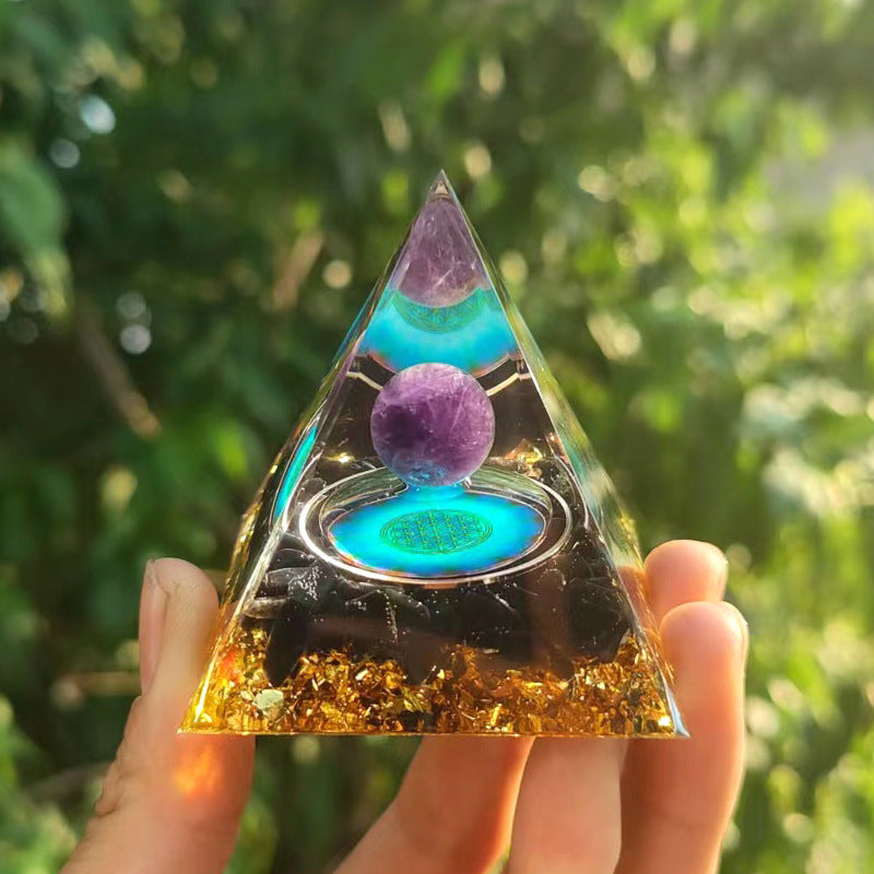Eastern Mystiques Crystal Ball Pyramid5.6Centimeter Crystal Crushed Stone Epoxy Resin Home Handmade Ornament1