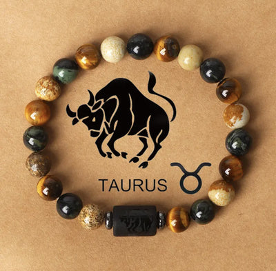 Eastern Mystiques 18cm Natural Stone Bracelet Bead Bracelet Twelve Constellations Tiger Eye Stone Picture Stone Bracelet Jewelry Bangle