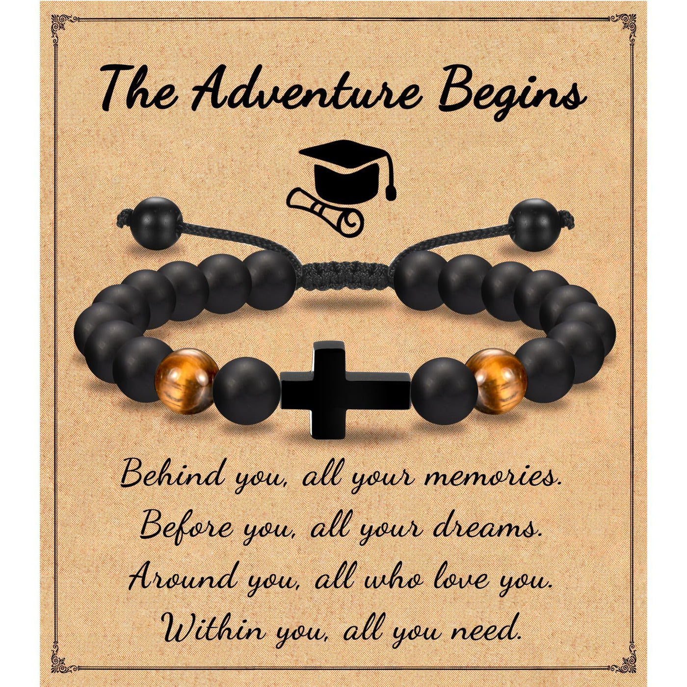 Eastern Mystiques Black Matte Beaded Bracelet Faith Cross Gift Adjustable Black Matte Tiger Eye Stone Cross Bracelet