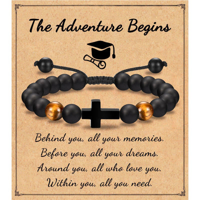 Eastern Mystiques Black Matte Beaded Bracelet Faith Cross Gift Adjustable Black Matte Tiger Eye Stone Cross Bracelet