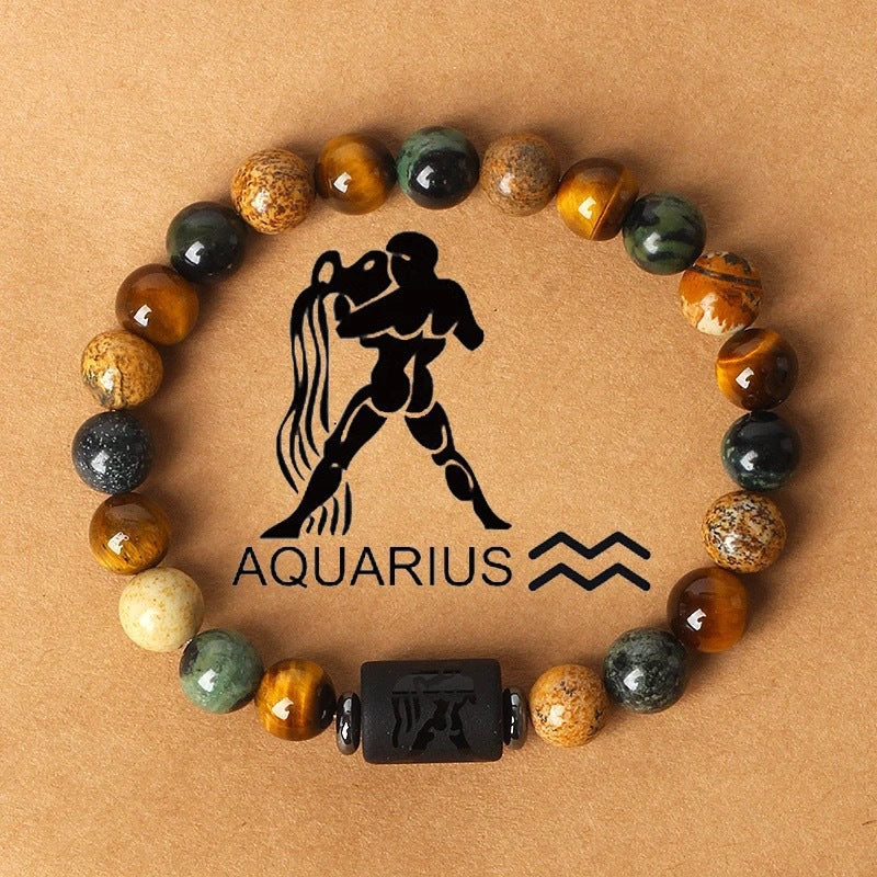 Eastern Mystiques 18cm Natural Stone Bracelet Bead Bracelet Twelve Constellations Tiger Eye Stone Picture Stone Bracelet Jewelry Bangle