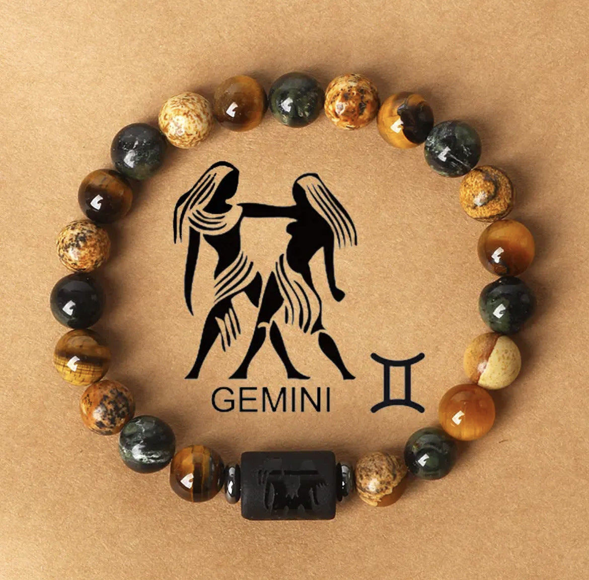 Eastern Mystiques 18cm Natural Stone Bracelet Bead Bracelet Twelve Constellations Tiger Eye Stone Picture Stone Bracelet Jewelry Bangle