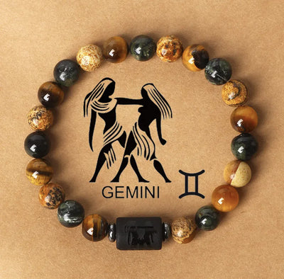 Eastern Mystiques 18cm Natural Stone Bracelet Bead Bracelet Twelve Constellations Tiger Eye Stone Picture Stone Bracelet Jewelry Bangle