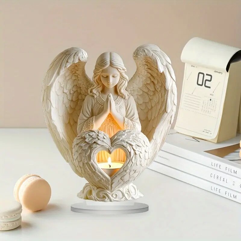 Eastern Mystiques Elegant White Angel with Heart 2D Acrylic Decorative Statue Perfect Easter Ornament