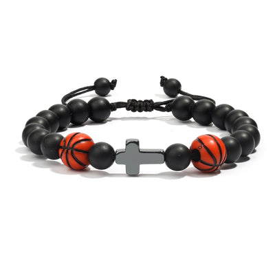 Eastern Mystiques Black Matte Sports Bracelet 8mm Black Matte Beads Black Gallstone Cross Woven Black Matte Baseball Bracelet