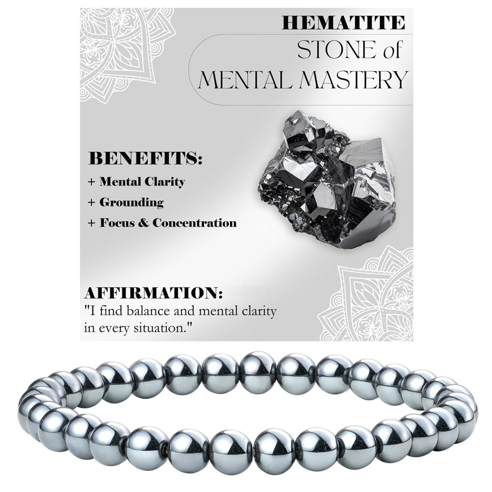 Eastern Mystiques 6mm Natural Stone Obsidian Amazonite Beaded Bracelet Elastic Cord Bracelet with Card