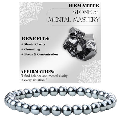 Eastern Mystiques 6mm Natural Stone Obsidian Amazonite Beaded Bracelet Elastic Cord Bracelet with Card