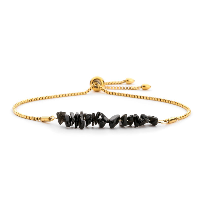 Eastern Mystiques Natural Crystal Bracelet Crushed Stone Beaded Handmade Adjustable Stainless Steel Chain Bracelet
