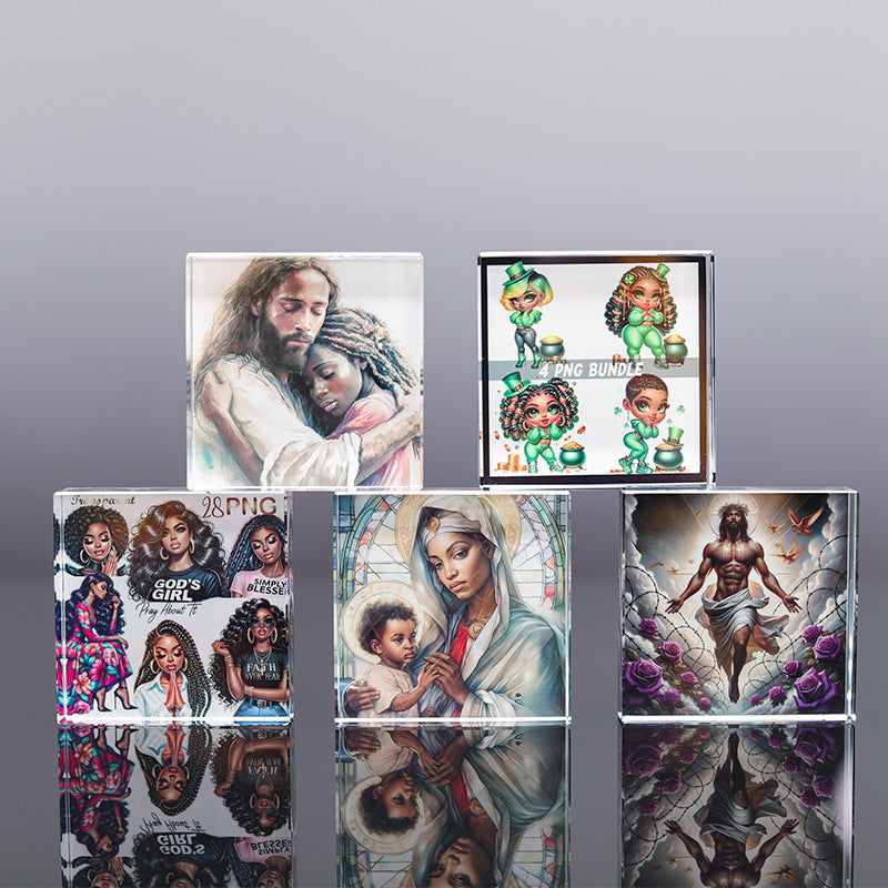 Eastern Mystiques African Black Madonna Crystal Print American Black Jesus Glass Coaster Christ