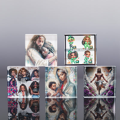 Eastern Mystiques African Black Madonna Crystal Print American Black Jesus Glass Coaster Christ