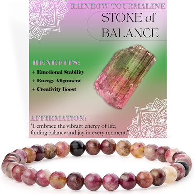 Eastern Mystiques 6mm Natural Stone Obsidian Amazonite Beaded Bracelet Elastic Cord Bracelet with Card