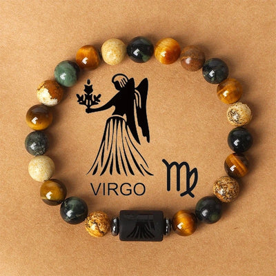 Eastern Mystiques 18cm Natural Stone Bracelet Bead Bracelet Twelve Constellations Tiger Eye Stone Picture Stone Bracelet Jewelry Bangle