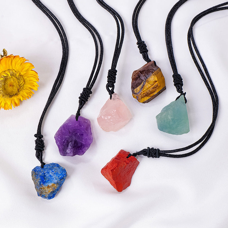 Eastern Mystiques Natural Crystal Rough Pendant Pink Crystal Amethyst Citrine Rough Necklace Jewelry Pendant Wholesale