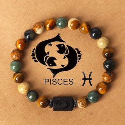 Eastern Mystiques 18cm Natural Stone Bracelet Bead Bracelet Twelve Constellations Tiger Eye Stone Picture Stone Bracelet Jewelry Bangle