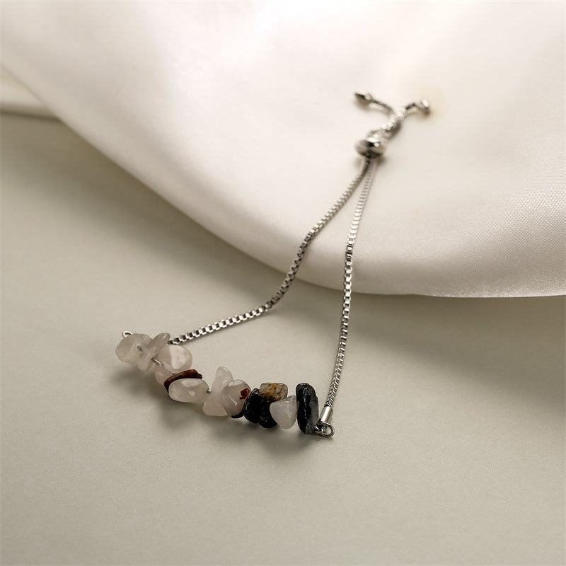 Eastern Mystiques Natural Crystal Bracelet Crushed Stone Beaded Handmade Adjustable Stainless Steel Chain Bracelet