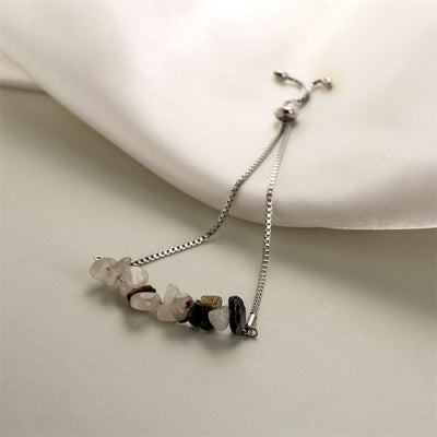 Eastern Mystiques Natural Crystal Bracelet Crushed Stone Beaded Handmade Adjustable Stainless Steel Chain Bracelet