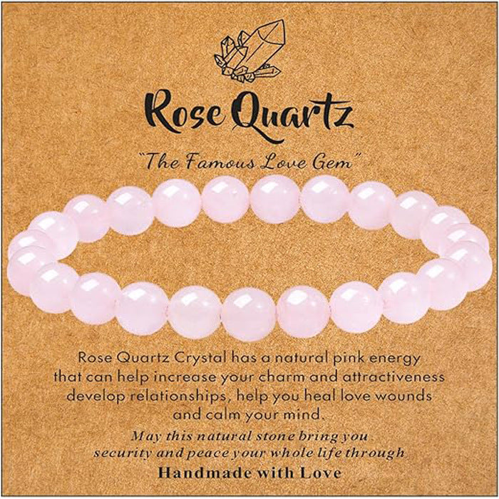 Eastern Mystiques Natural Stone Bracelet Handmade Beaded Pink Zebra Amethyst Elastic Cord Jewelry Card Accessories