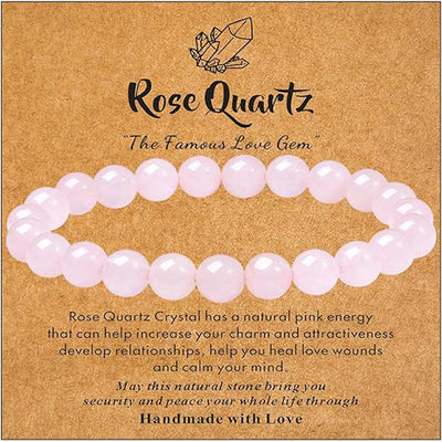 Eastern Mystiques Natural Stone Bracelet Handmade Beaded Pink Zebra Amethyst Elastic Cord Jewelry Card Accessories