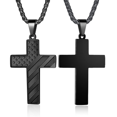 Eastern Mystiques National Flag Cross Necklace Father's Day Gift Black Chain Stainless Steel Pendant Faith Cross National Flag Necklace
