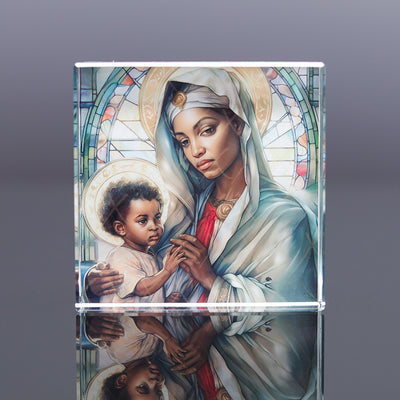 Eastern Mystiques African Black Madonna Crystal Print American Black Jesus Glass Coaster Christ