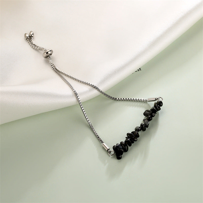 Eastern Mystiques Natural Crystal Bracelet Crushed Stone Beaded Handmade Adjustable Stainless Steel Chain Bracelet