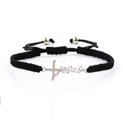 Eastern Mystiques Handmade Rope Woven Cross Bracelet Stainless Steel Pendant Birthday Gift Woven Steel Color Faith Cross Bracelet