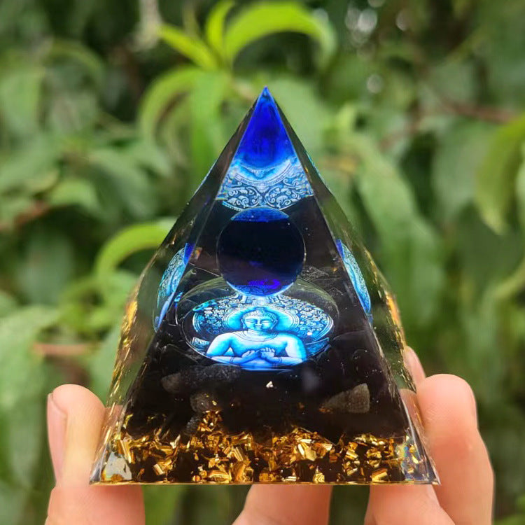 Eastern Mystiques Crystal Ball Pyramid5.6Centimeter Crystal Crushed Stone Epoxy Resin Home Handmade Ornament1