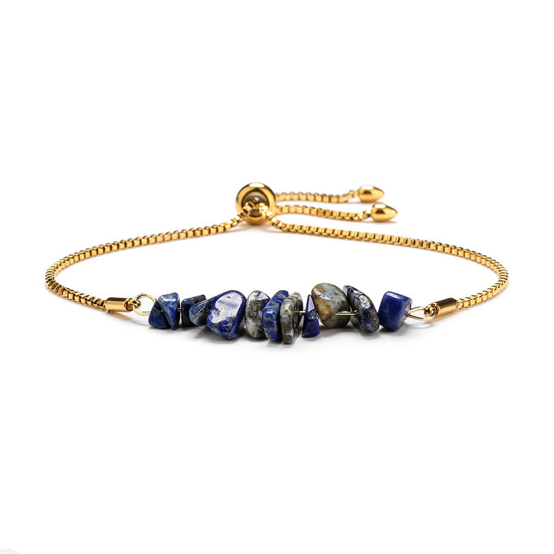 Eastern Mystiques Natural Crystal Bracelet Crushed Stone Beaded Handmade Adjustable Stainless Steel Chain Bracelet