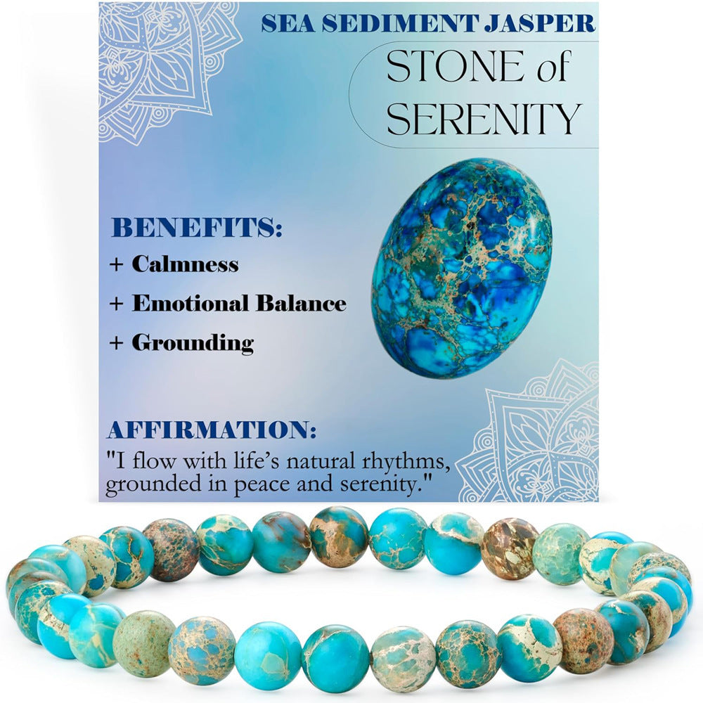 Eastern Mystiques 6mm Natural Stone Obsidian Amazonite Beaded Bracelet Elastic Cord Bracelet with Card