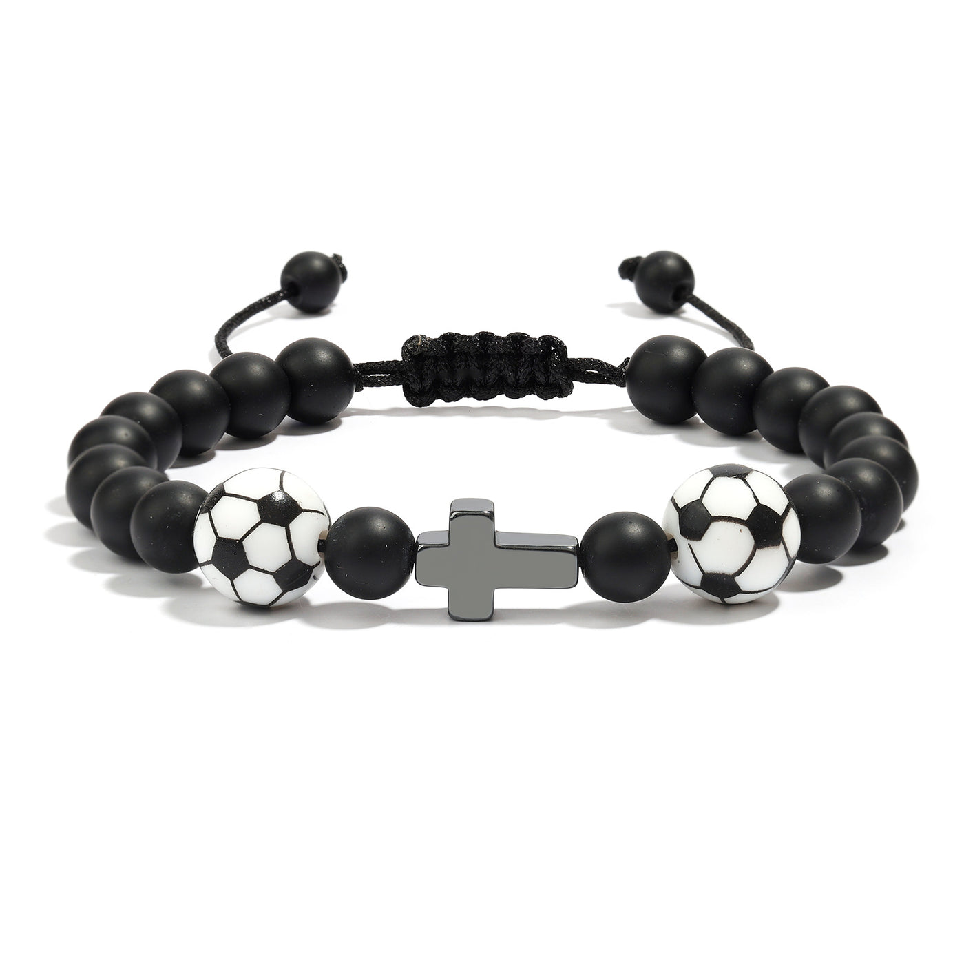 Eastern Mystiques Black Matte Sports Bracelet 8mm Black Matte Beads Black Gallstone Cross Woven Black Matte Baseball Bracelet