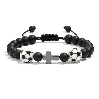 Eastern Mystiques Black Matte Sports Bracelet 8mm Black Matte Beads Black Gallstone Cross Woven Black Matte Baseball Bracelet