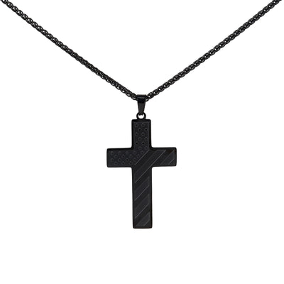 Eastern Mystiques National Flag Cross Necklace Father's Day Gift Black Chain Stainless Steel Pendant Faith Cross National Flag Necklace